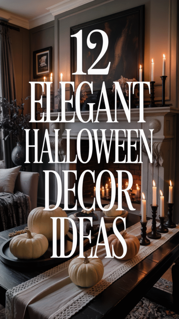 Elegant Halloween decor ideas with pumpkins and candles in a cozy living room setting.