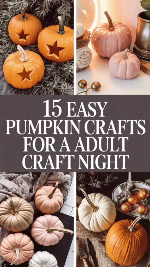 Creative pumpkin crafts and decor ideas for an adult craft night. Easy DIY inspiration with painted and carved pumpkins.
