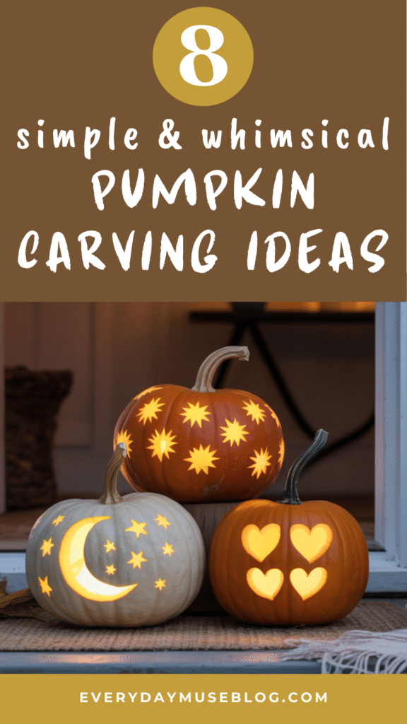 8 creative pumpkin carving ideas with star and heart designs for fall decor.